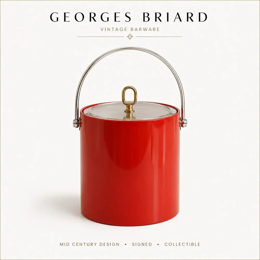 Georges Briard Red Ice Bucket Acrylic Barware Mid Century Vintage